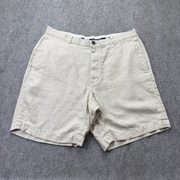 Brooks Brothers Shorts Men 38 Light Beige Irish Linen Flat Front 9" - Picture 1 of 13